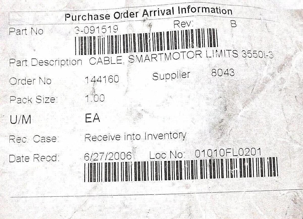 Used TWO NEW NORTHERN TECHNOLOGIES 3-091519 REV: B CABLES SMARTMOTOR LIMITS 35501-3
