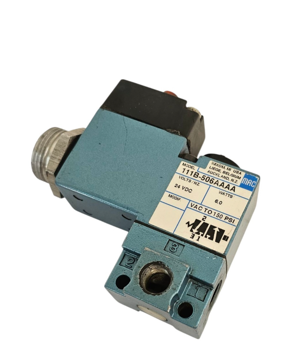 Used MAC 111B-506AAAA SOLENOID VALVE 100 SER. 3WAY 1/8" NPTF 24VDC 6W, 111B506AAAA