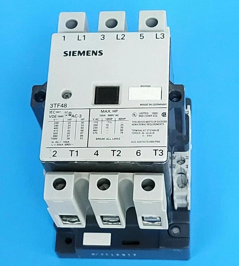 Used SIEMENS 3TF4810A-K6 CONTACTOR 3-POLE 110/120VAC 3TF48