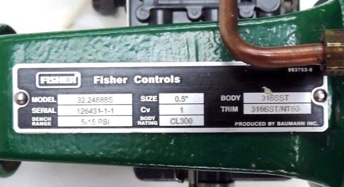 Used FISHER 32.24688S CONTROL VALVE W/ FISHER TYPE 3660 POSITIONER, 67CFR-362