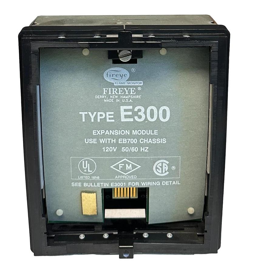 Used FIREYE TYPE E300 FLAME MONITOR EXPANSION MODULE 120V 50/60Hz USE WITH EB700 USNP
