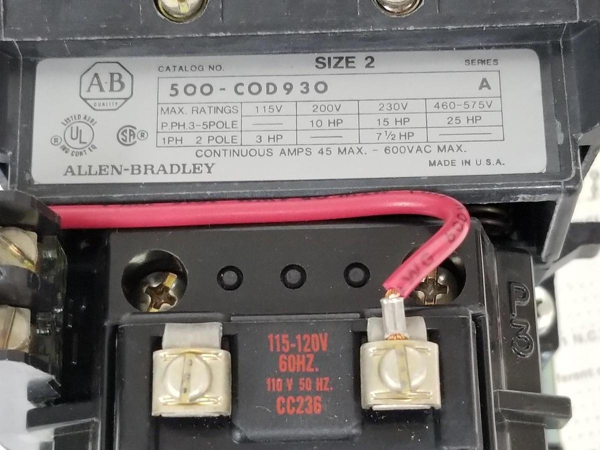 Used NIB ALLEN BRADLEY 500-COA93 AC CONTACTOR 3-POWER POLES SIZE 2 SER. A
