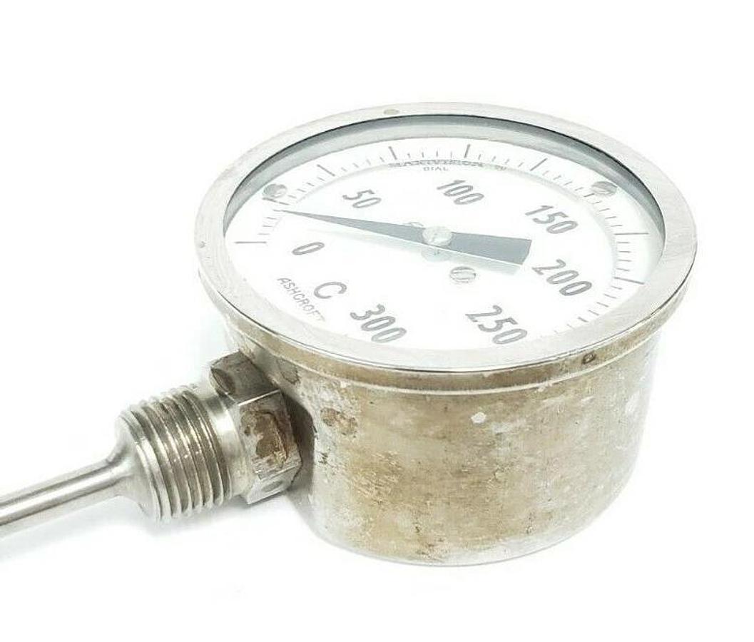 Used ASHCROFT TEMPERATURE SENSOR / THERMOMETER, 0-300DEG. C., ~43.5CM PROBE LENGTH
