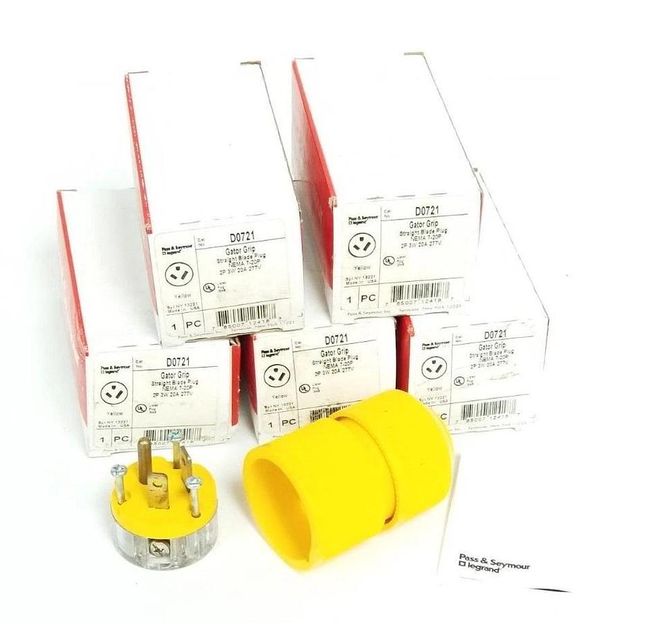 Used LOT OF 5 NEW PASS & SEYMOUR D0721 LEGRAND GATOR GRIP STRAIGHT BLADE PLUGS, 2P 3W
