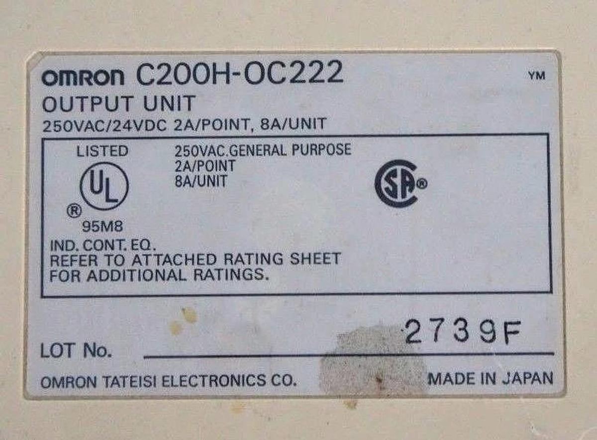 Used OMRON C200H-OC222 OUTPUT MODULE UNIT 2A/POINT, 8A/UNIT, 250VAC/24VDC