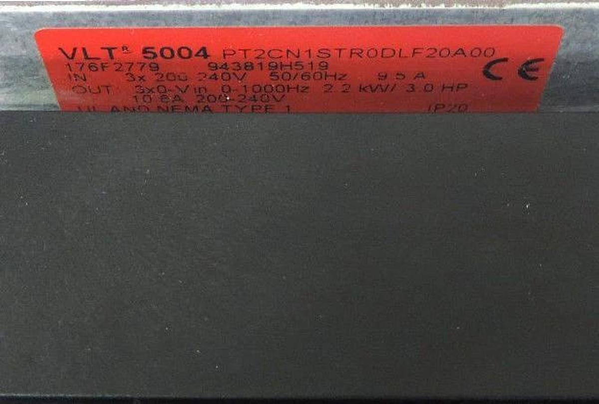 Used DANFOSS VLT 5004 DRIVE 2.2KW/3HP 9.5A, VLT5004PT2CN1STR0DLF20A00 5000 SERIES