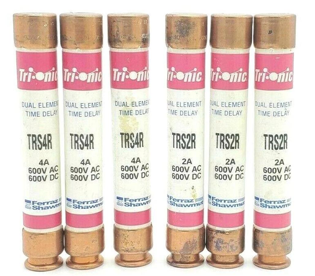 Used LOT OF (3) FERRAZ SHAWMUT TRS4R & (3) TRS2R TRI-ONIC DUAL ELEMENT FUSES