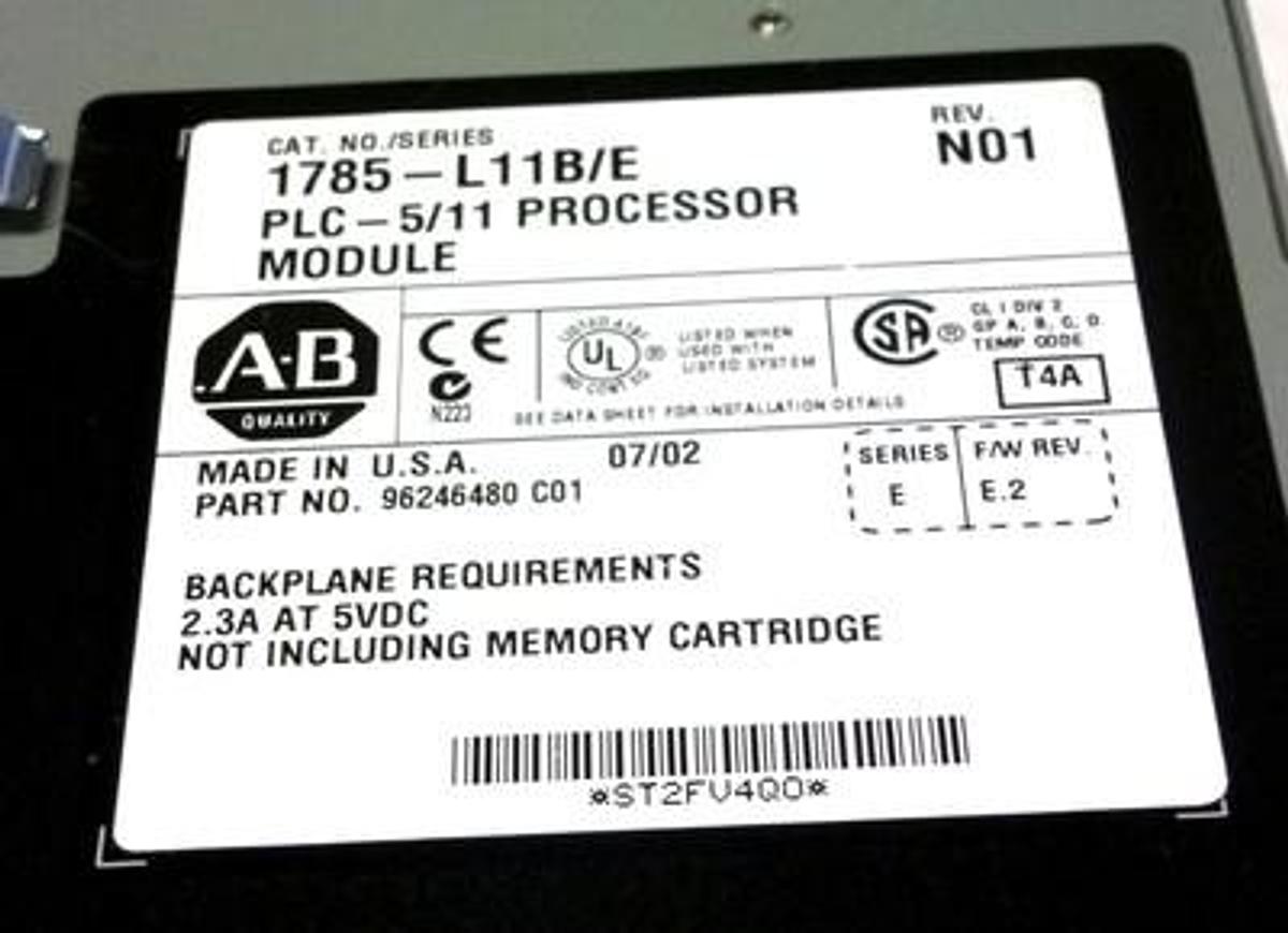Used ALLEN BRADLEY 1785-L11B/E REV. N01 SER. E F/W REV. E.2 PROCESSOR 1785L11B