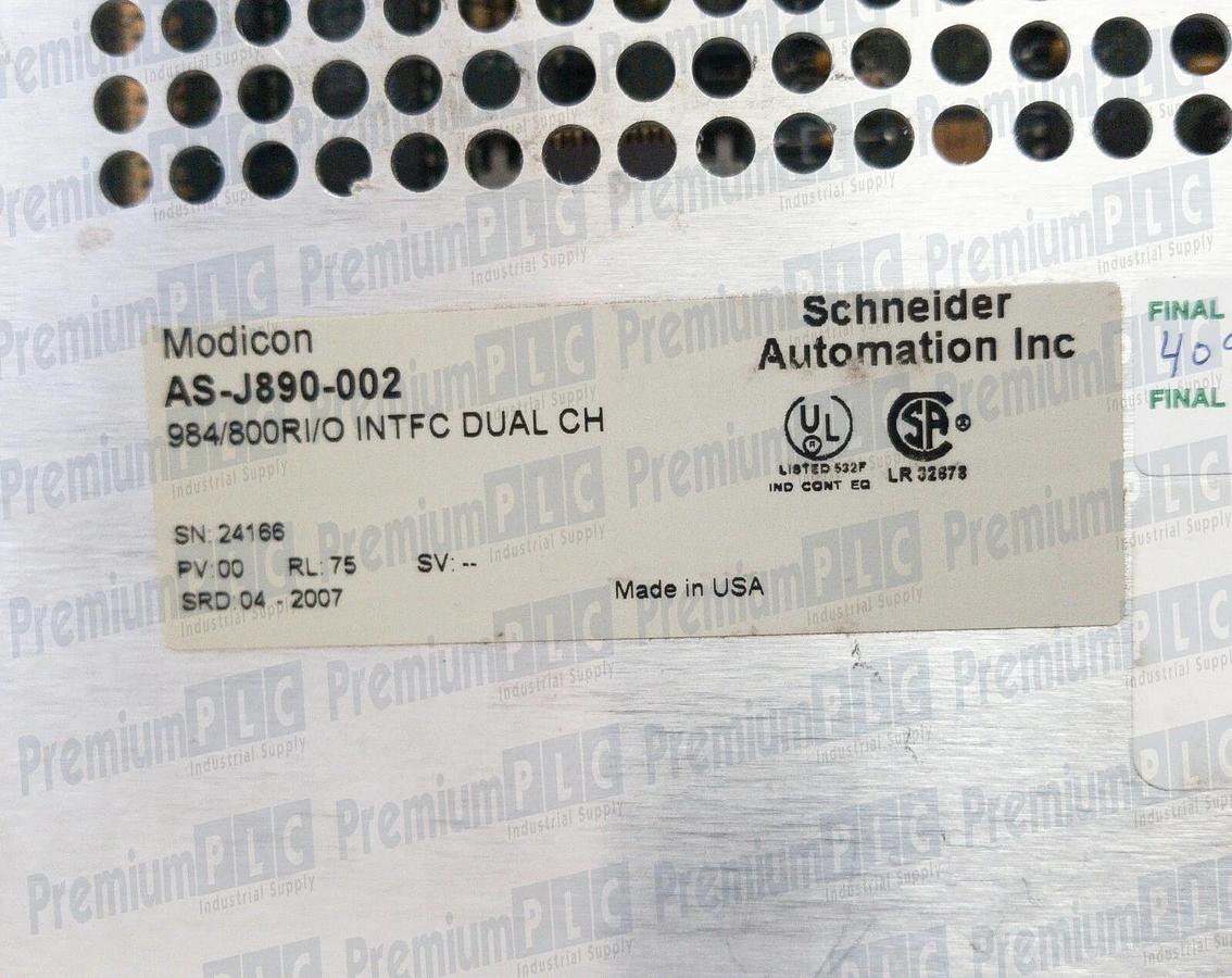 Refurbished REPAIRED MODICON AS-J890-002 984/800RI/O INTFC DUAL CH PROCESSOR W/AS-S890-020