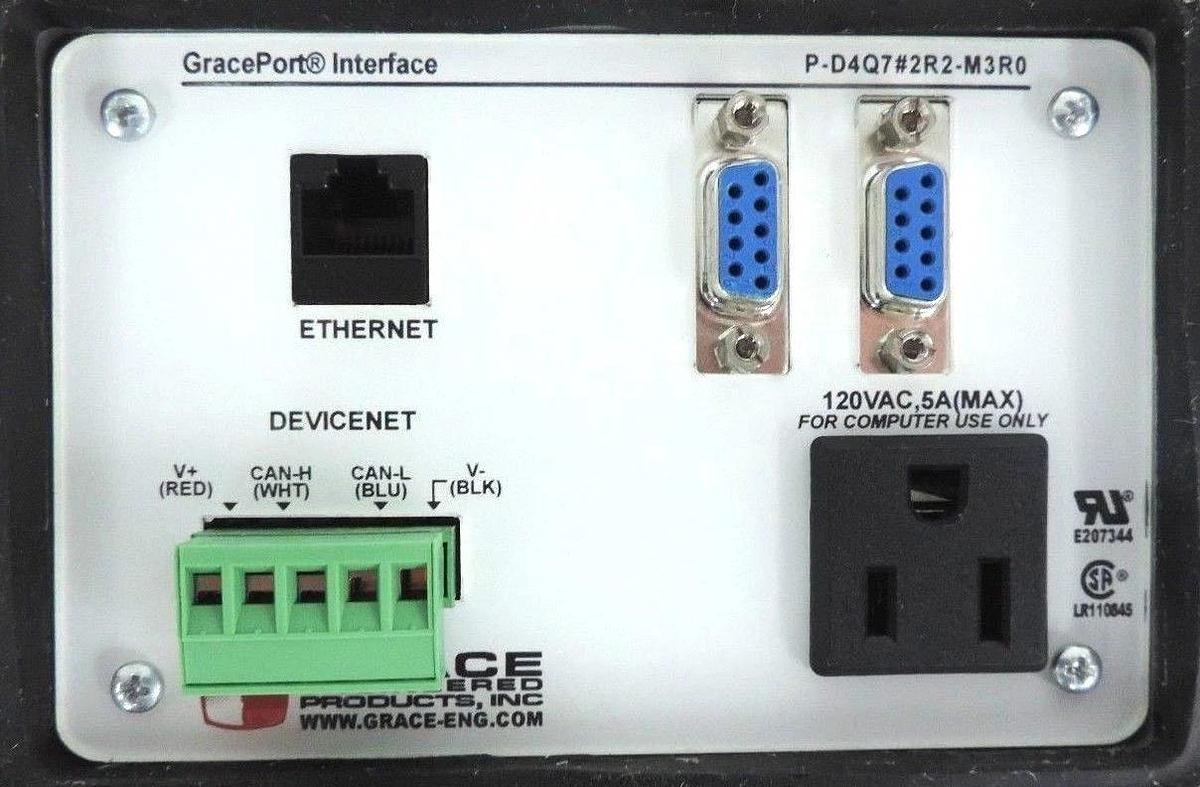 Used GRACE P-D4Q7#2R2-M3R0 GRACEPORT ETHERNET INTERFACE MODULE DEVICENET 120VAC, 5A
