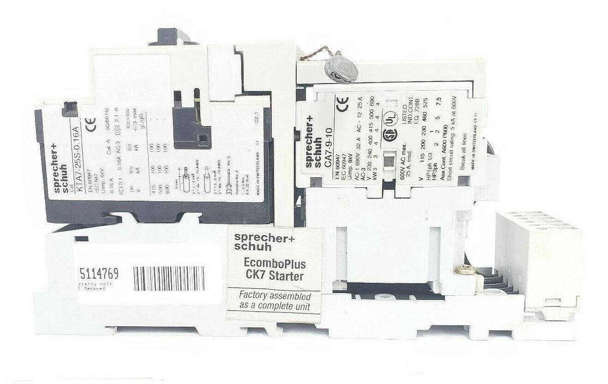 Used SPRECHER + SCHUH ECOMBOPLUS CK7 STARTER ASSEMBLY KTA7-25S-0.16A CA7-9-10