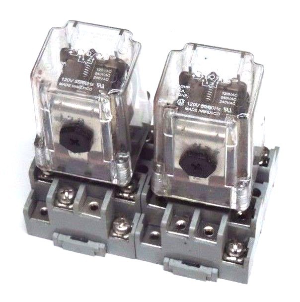 Used LOT OF 2 IDEC SR3P-05 RELAY SOCKETS W/ POTTER & BRUMFIELD KRP-14AG-120 RELAYS