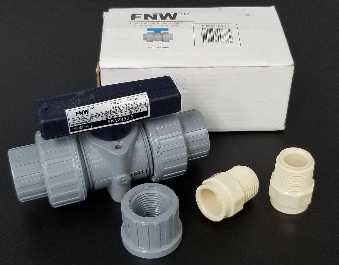 Used LOT OF 3 NIB FNW FNW350ED 1/2" CPVC TRUE UNION BALL VALVES 150PSI, FNW350E