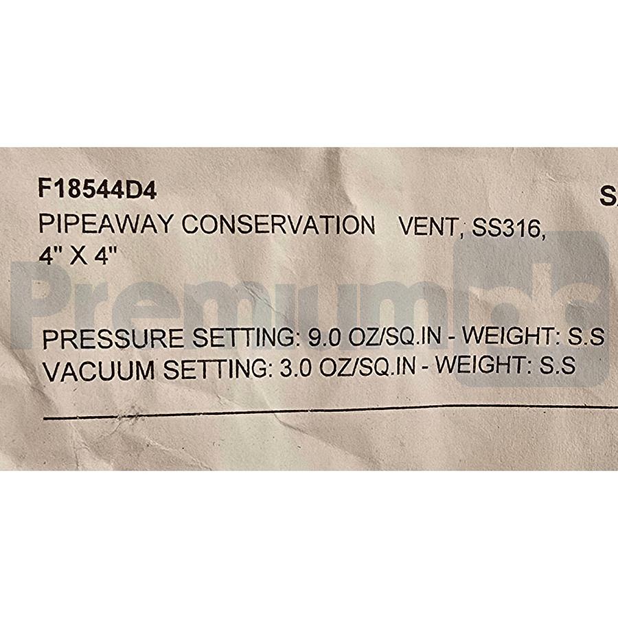 Used Protectoseal F18544D4 Pipe-Away Pressure/Vacuum Relief Vent SS316 Size 4"x4" FLG