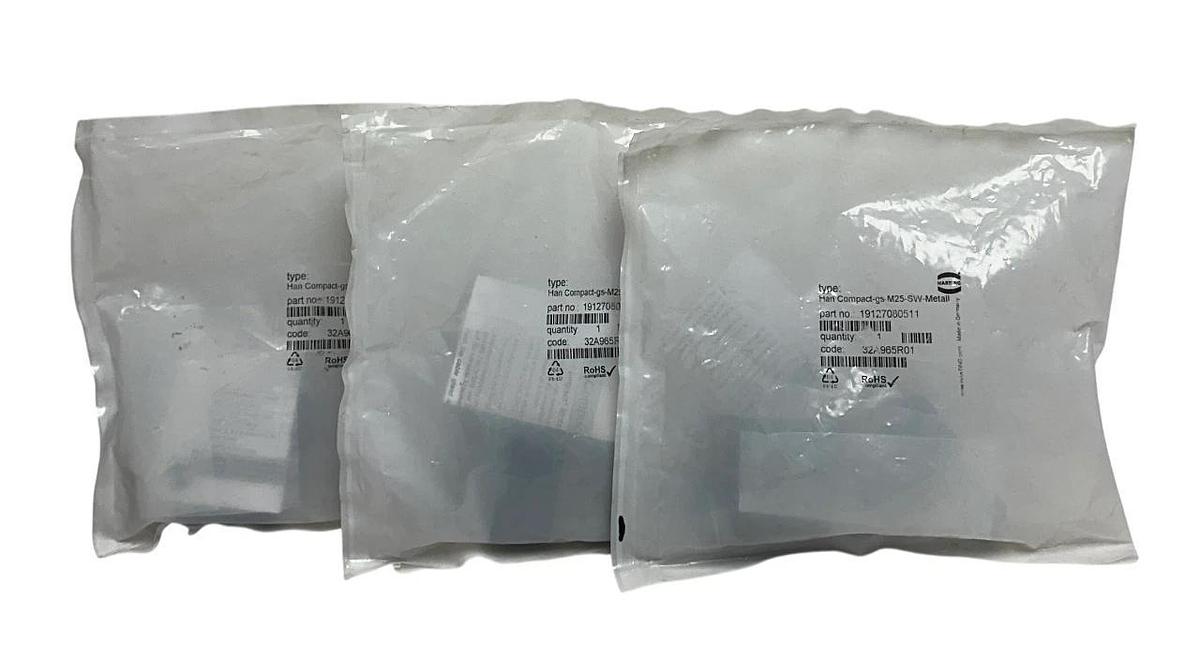 Used 3 HARTING 19127080511 / HAN COMPACT GS M25 SW METAL HOODS FOR CABLE GLANDS NSFS