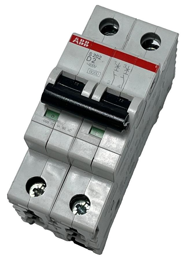 Used NEW ABB S202-D2 Miniature Circuit Breaker 2P 2A Type D DIN Rail IEC 60947-2 UL