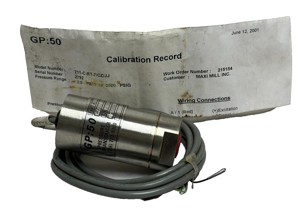 GP:50 211-C-RT-7/CZ/JJ Pressure Transducer 0-3000 PSIG Stainless New Calibration