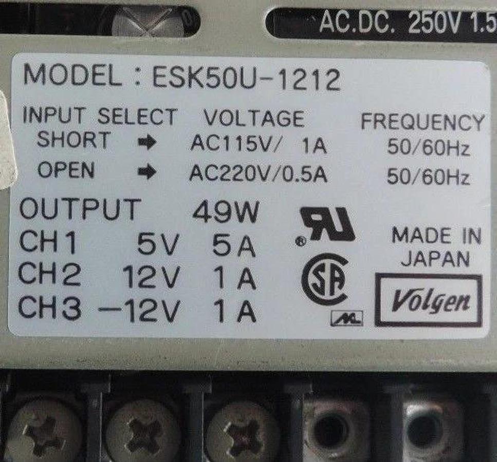 Used VOLGEN ESK50U-1212 POWER SUPPLY 115VAC 1AMP 49WATT