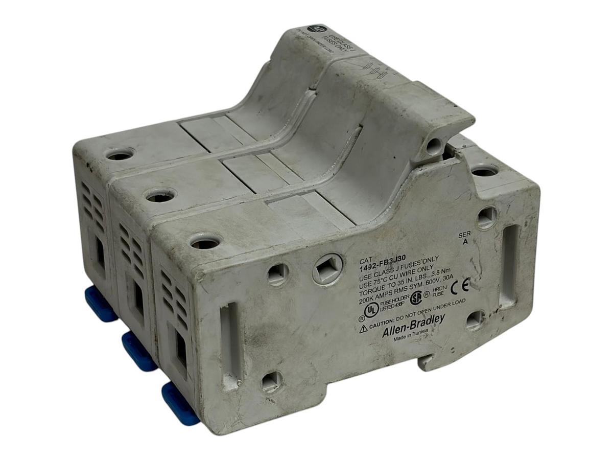 Used Allen-Bradley 1492-FB3J30 Class J Fuse Holder 3-Pole 30A 600V DIN Rail