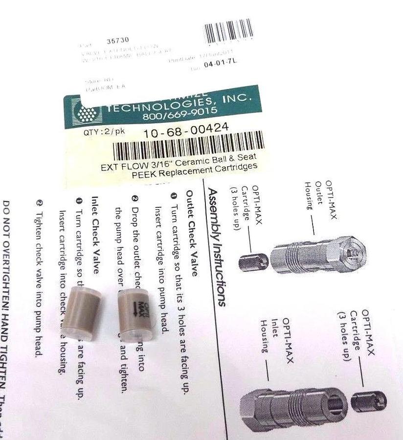 Used NEW OPTIMIZE TECHNOLOGIES 10-68-00424 EXT FLOW 3/16'' CERAMIC BALL & SEAT