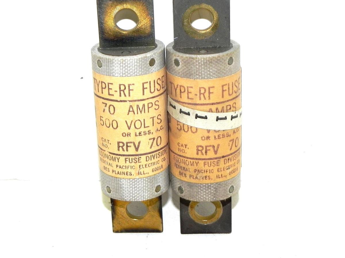 Used LOT OF 2 RELIANCE ELECTRIC RFV 70 FUSES 70AMP 500VAC RECTIFER TYPE RFV70