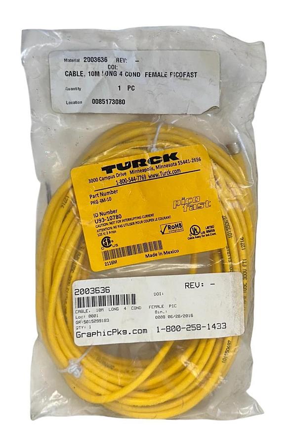 Used TURCK PKG 4M-10 / U99-10780 PICOFAST CORDSET SINGLE-ENDED M8 10M NSFS