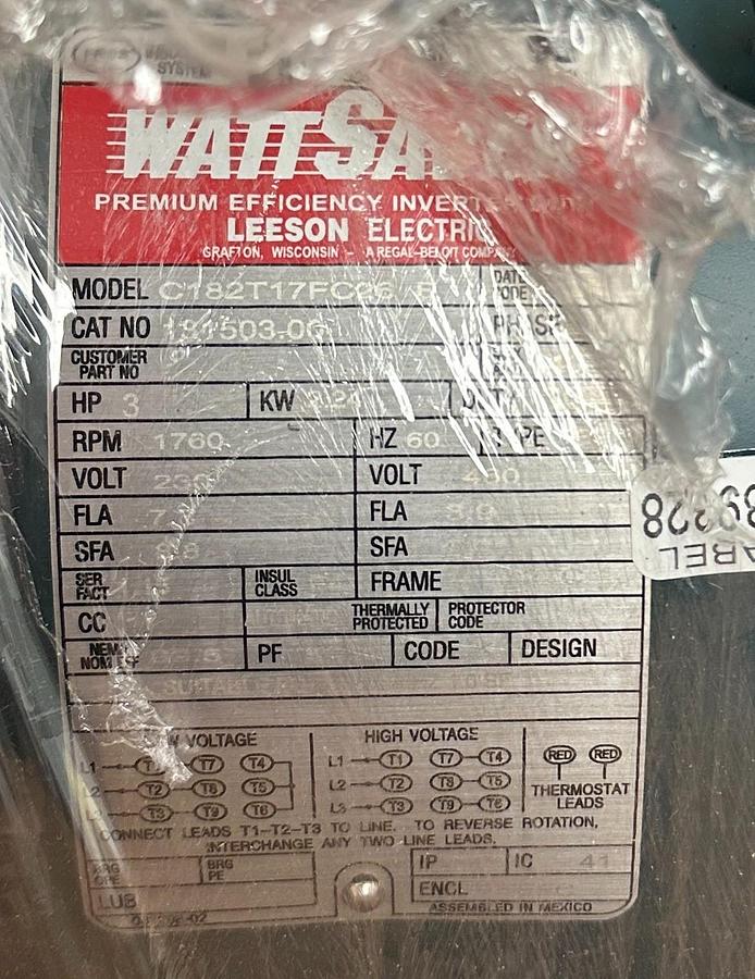 Used LEESON 131503.00 / C182T17FC26 E WATTSAVER ELECTRIC MOTOR INVERTER DUTY 3HP NSMP