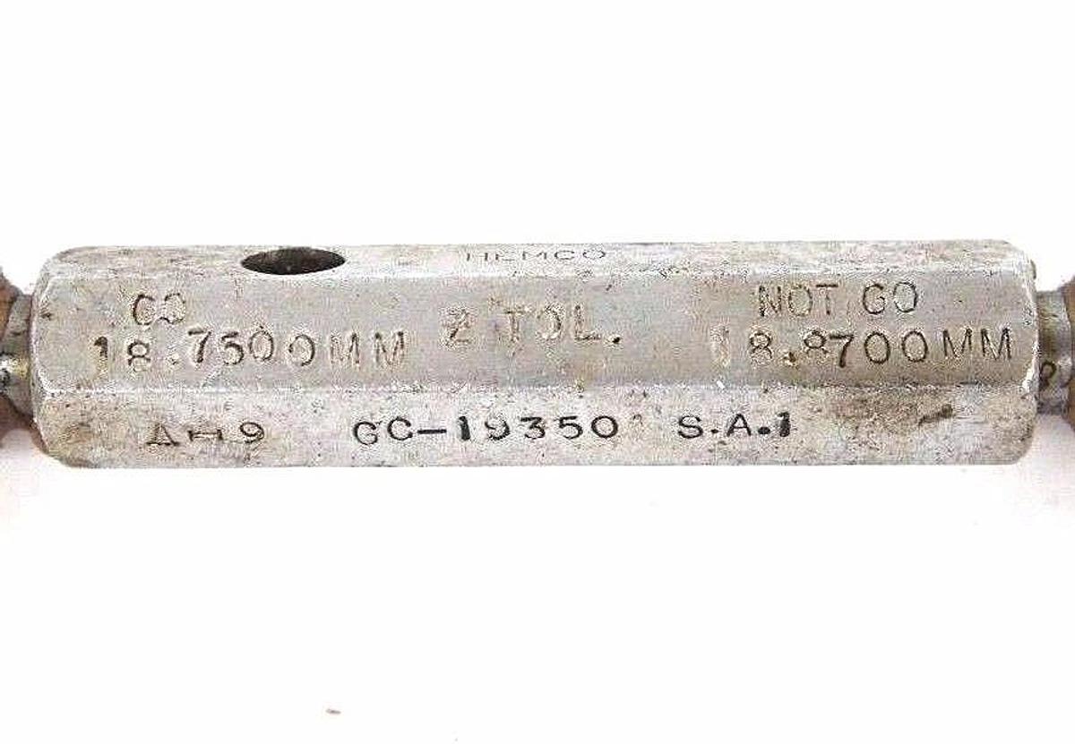 Used HEMCO PLUG GAGE GO 18.7500MM NO GO 18.8700MM