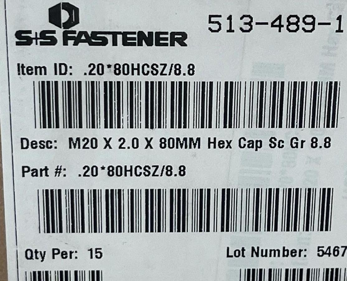 15 Pack) M20-2.0 x 80mm Hex Head Cap Screws Grade 8.8 Zinc Plated - S+S Fastener