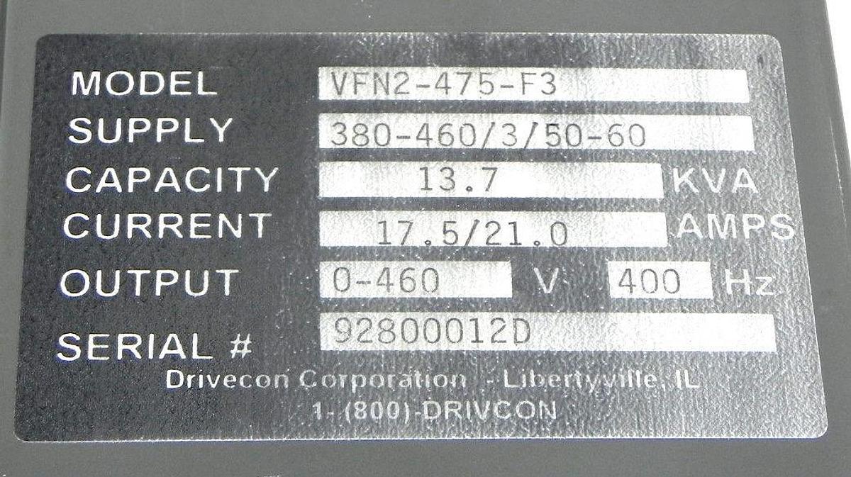 Used DRIVECON N2 SERIES VFN2-475-F3 DRIVE VFN2475F3 440V 7.5KW