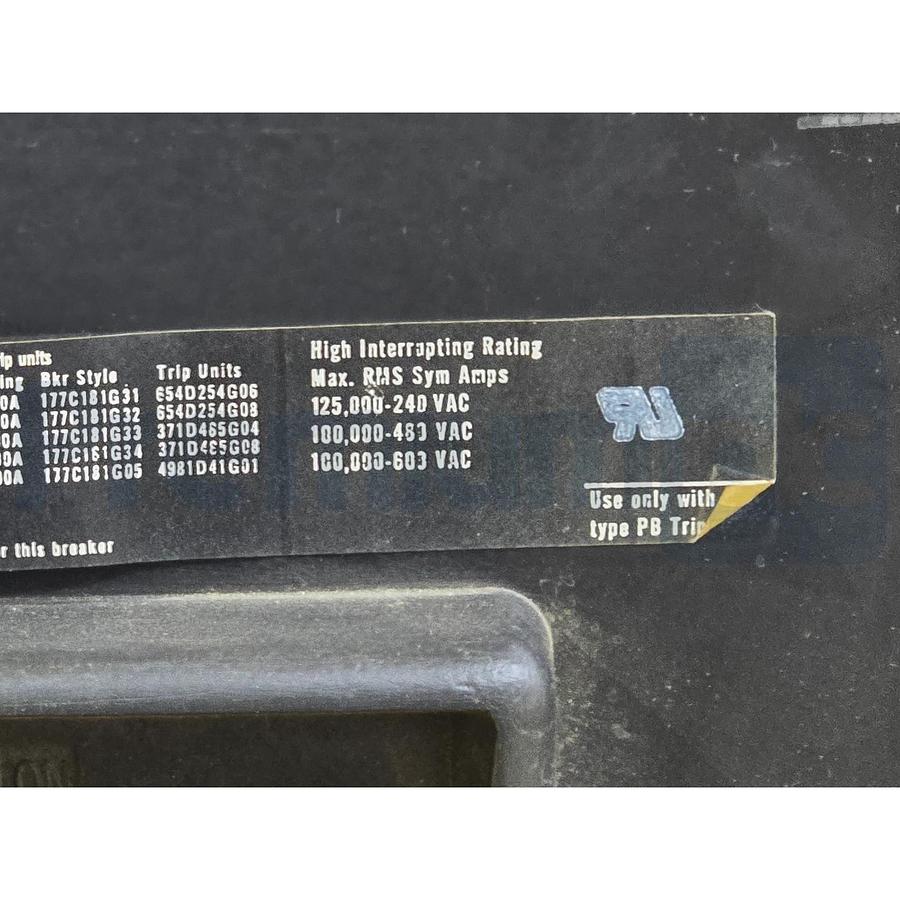 Used Westinghouse PB22500F 2500A 2-Pole 600V Circuit Breaker 654D456G05 w/ 2000A Trip