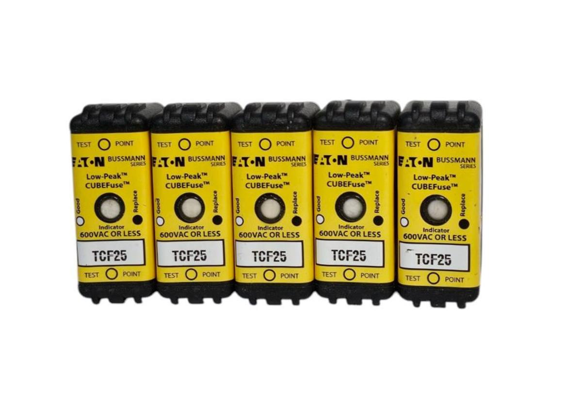 Used LOT OF 5 EATON BUSSMANN SERIES TCF25 LOW-PEAK CUBEFuses