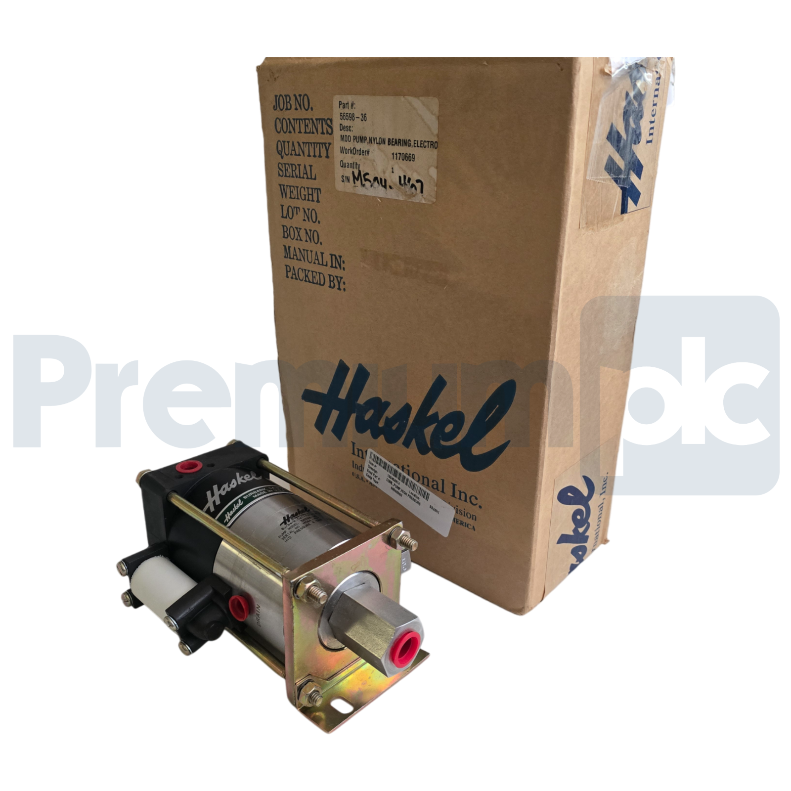 Used HASKEL 56598-36 HIGH-PRESSURE AIR DRIVEN PUMP, 36:1, 4500 PSI MAX 5659836 NSMP