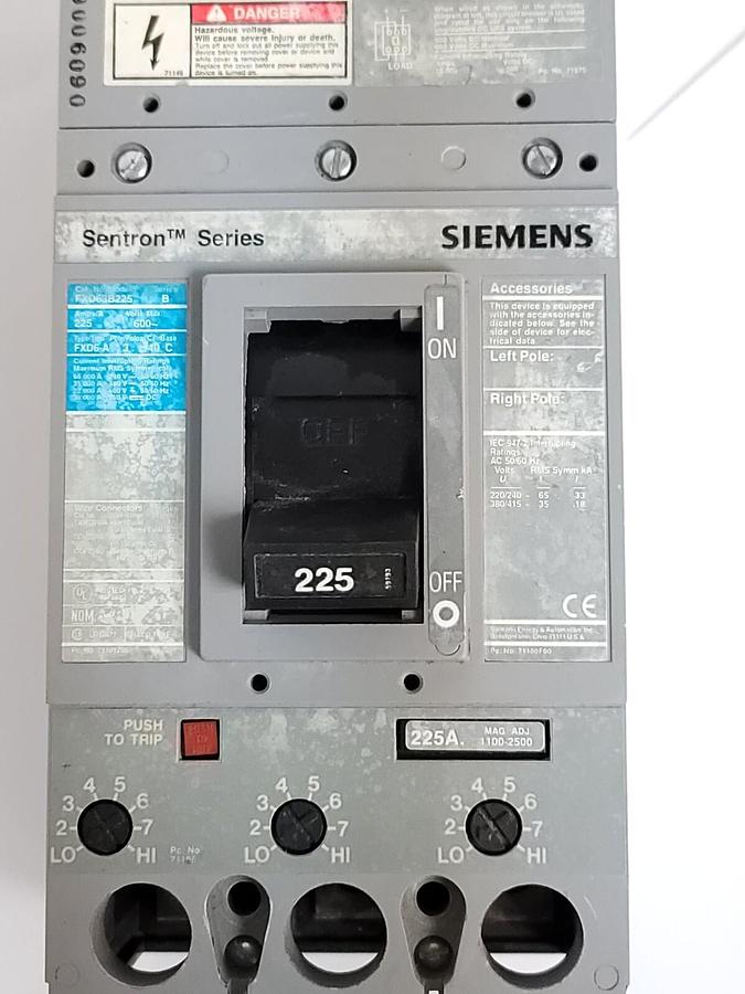 Used SIEMENS FXD63B225 SER. B SENTRON SERIES CIRCUIT BREAKER 225A 600V FXD6-A