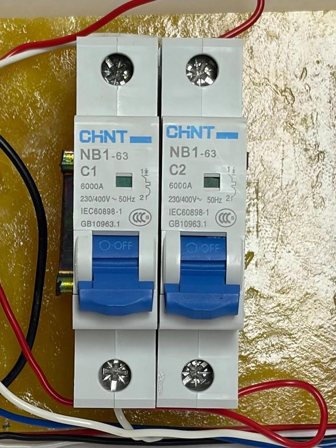 Mean Well NES-15-24 Power Supply & CHNT NB1-63 Breakers on Subpanel Assembly