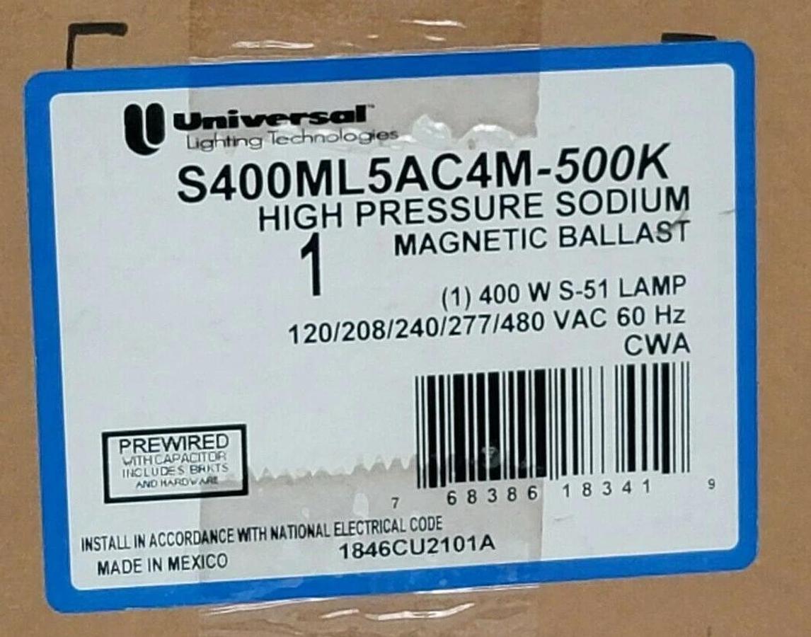 Used NIB UNIVERSAL S400ML5AC4M-500K HIGH PRESSURE SODIUM MAGNETIC BALLAST