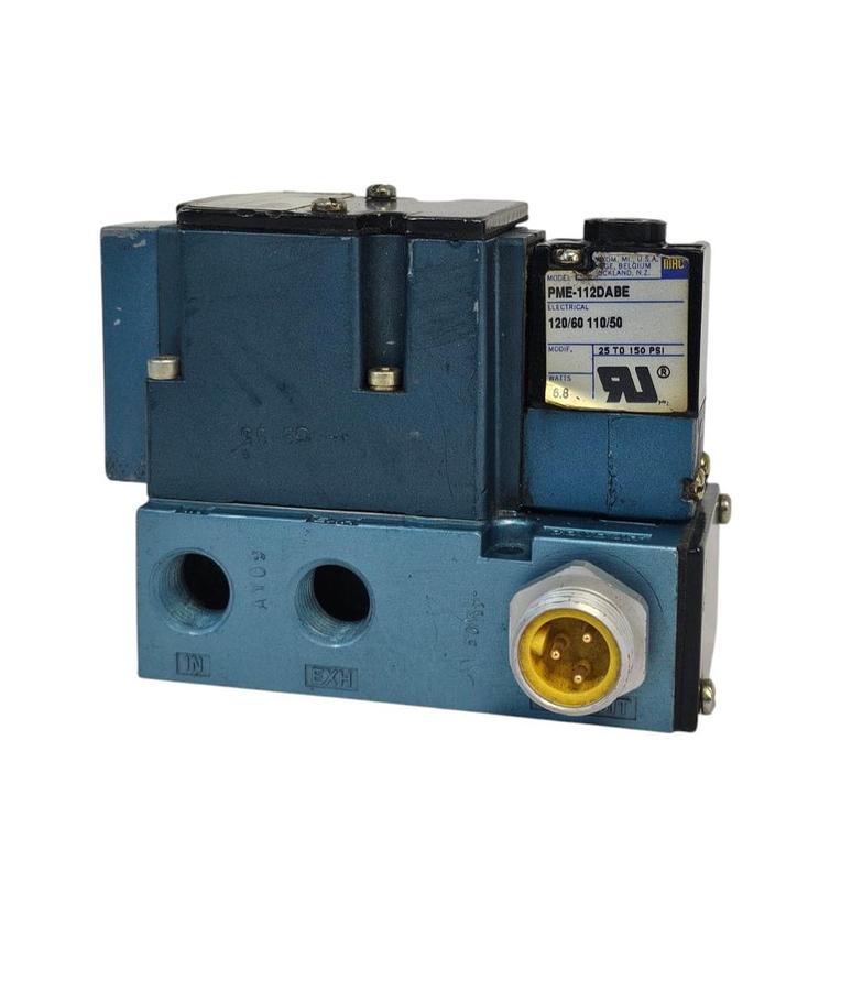 Used MAC 6211C-000-PM-112DA SOLENOID VALVE 6200 SER. 4WAY W/ PME-112DABE PILOT VALVE