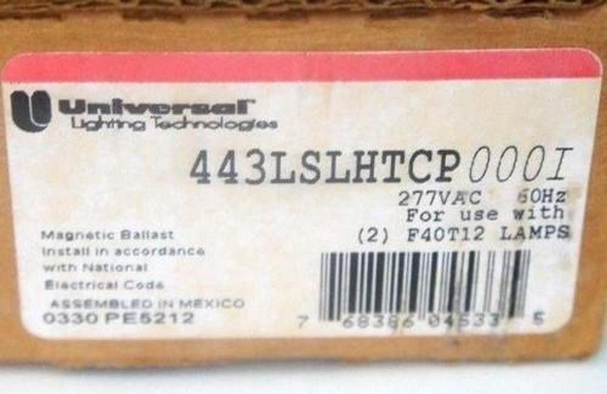 Used NEW UNIVERSAL LIGHTING 443-L-SLH-TC-P000I BALLAST 277 VOLT 443LSLHTCP