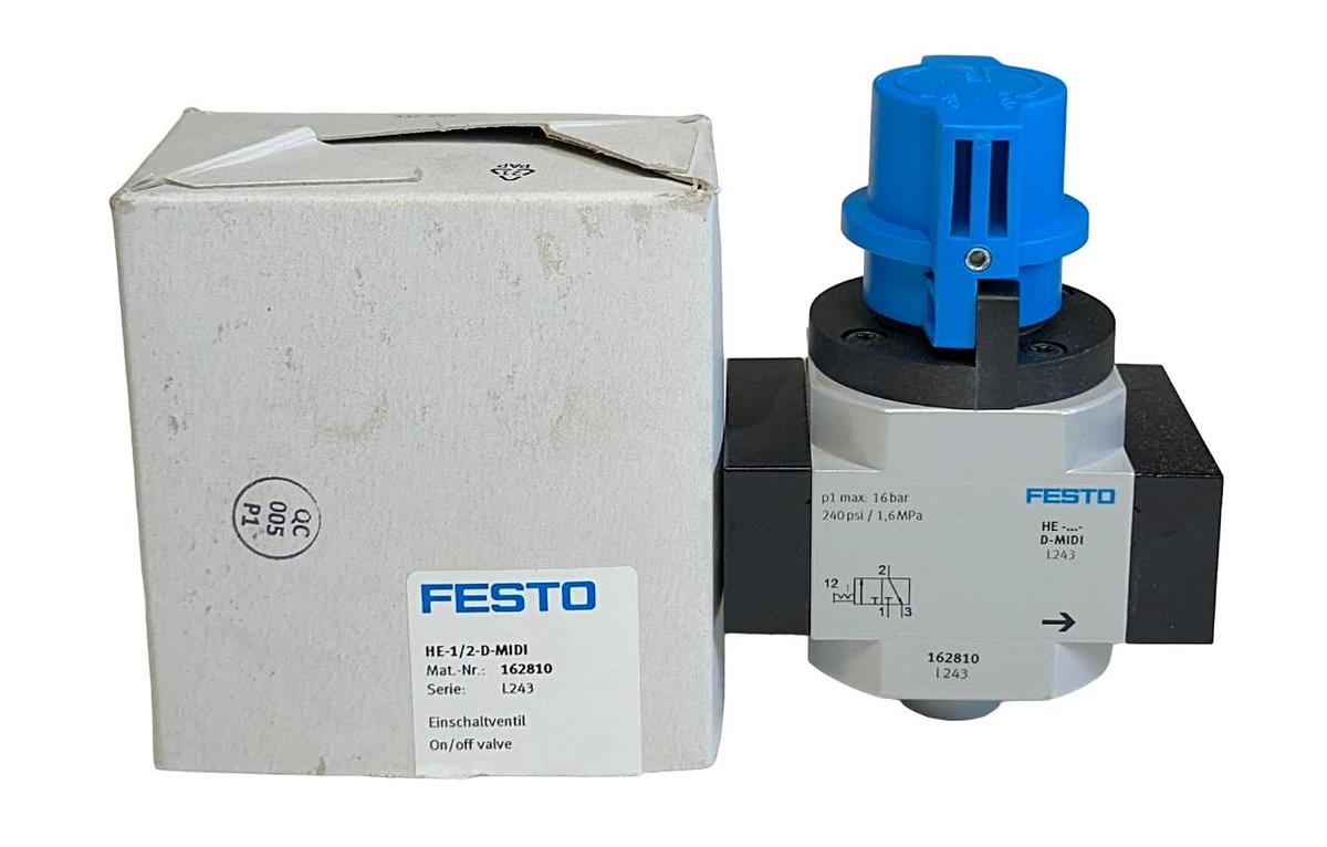 Used NEW FESTO HE-1/2-D-MIDI / 162810 ON-OFF VALVE G1/2 0-16BAR 1.6MPa NSMP