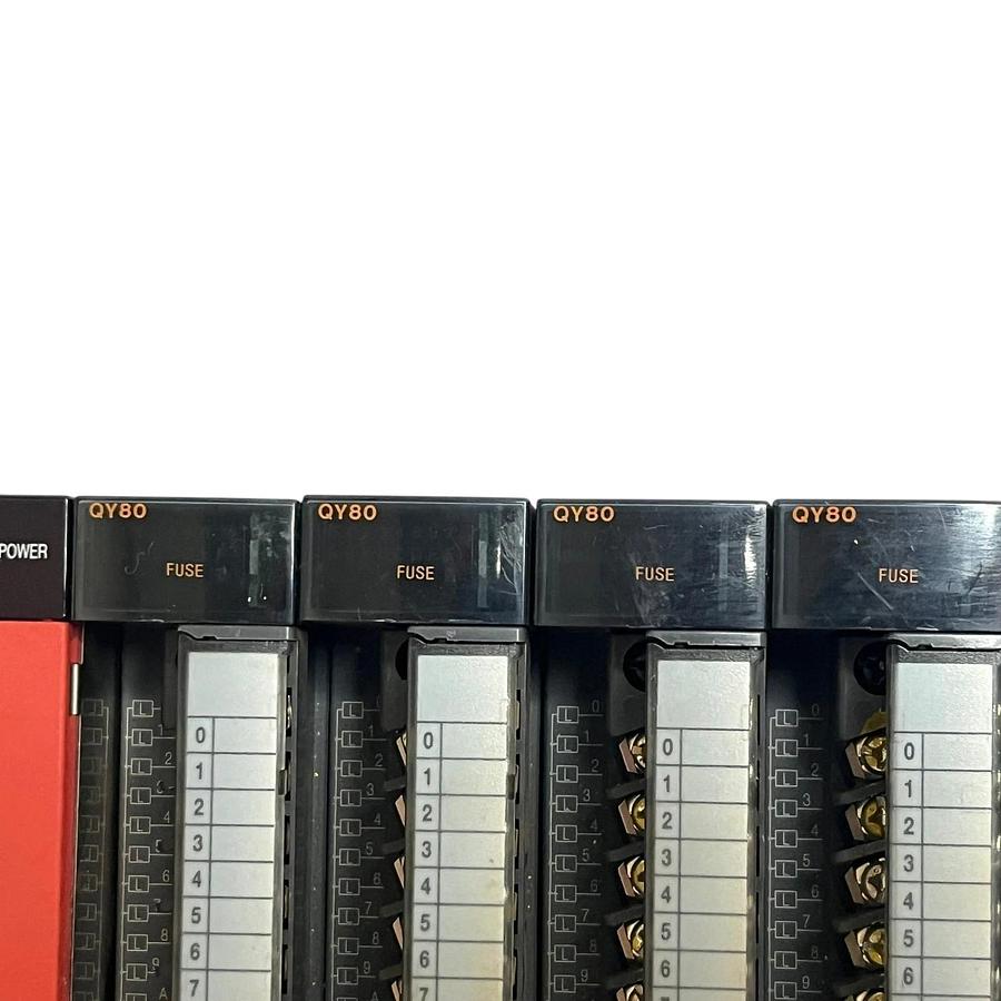 Used Mitsubishi MELSEC-Q 12-Slot Rack Assembly Q612B Q63P 6x QY80 QX81 QJ71E71