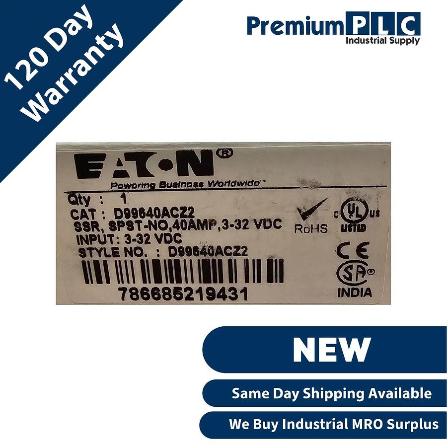 NEW EATON D99640ACZ2 D99 SERIES SOLID-STATE RELAY 40A IN: 3-32VDC OUT: 48-600V
