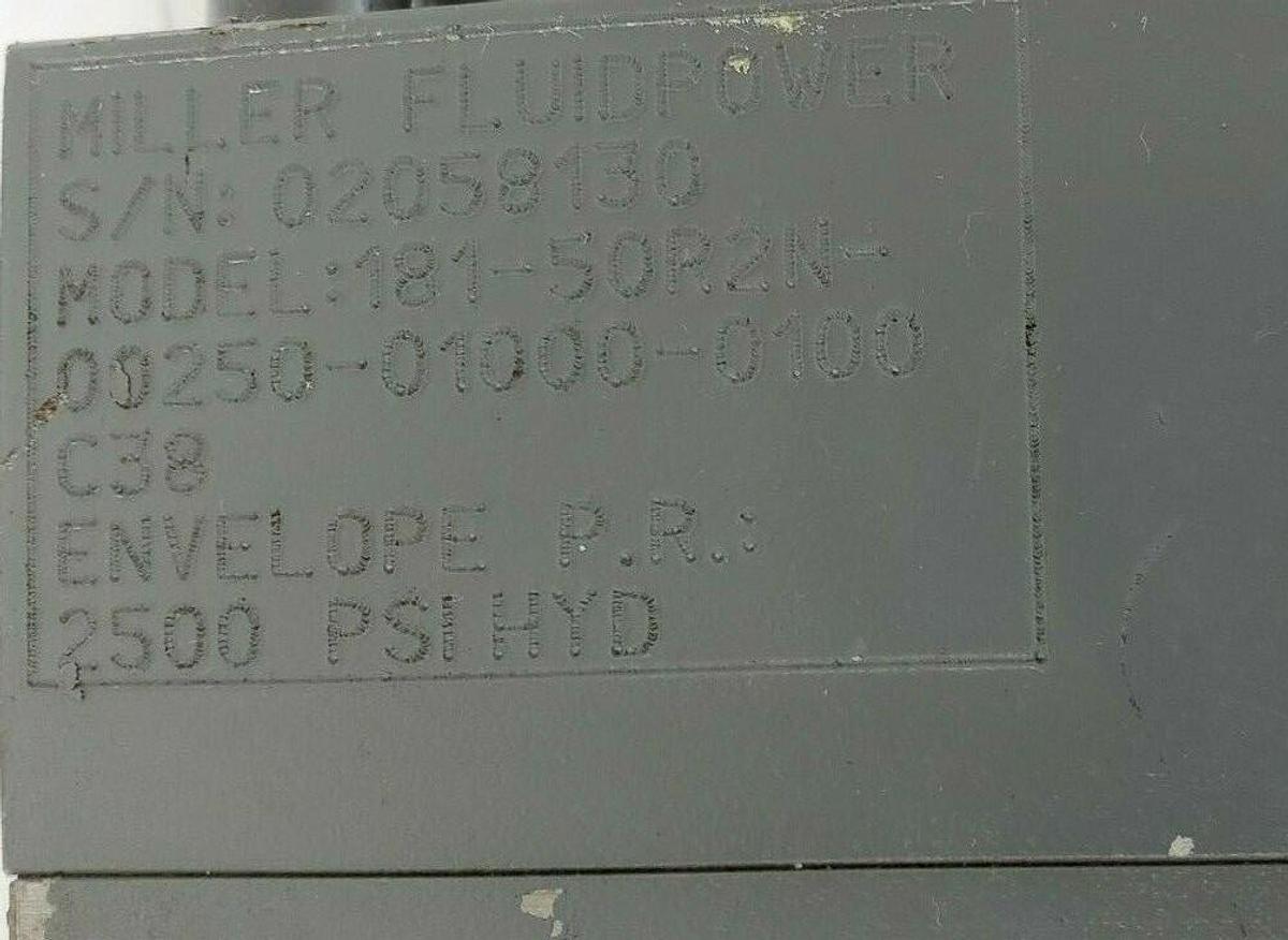 Used MILLER HV SERIES 50R2N-00250-01000-0100 HYDRAULIC CYLINDER 2500PSI