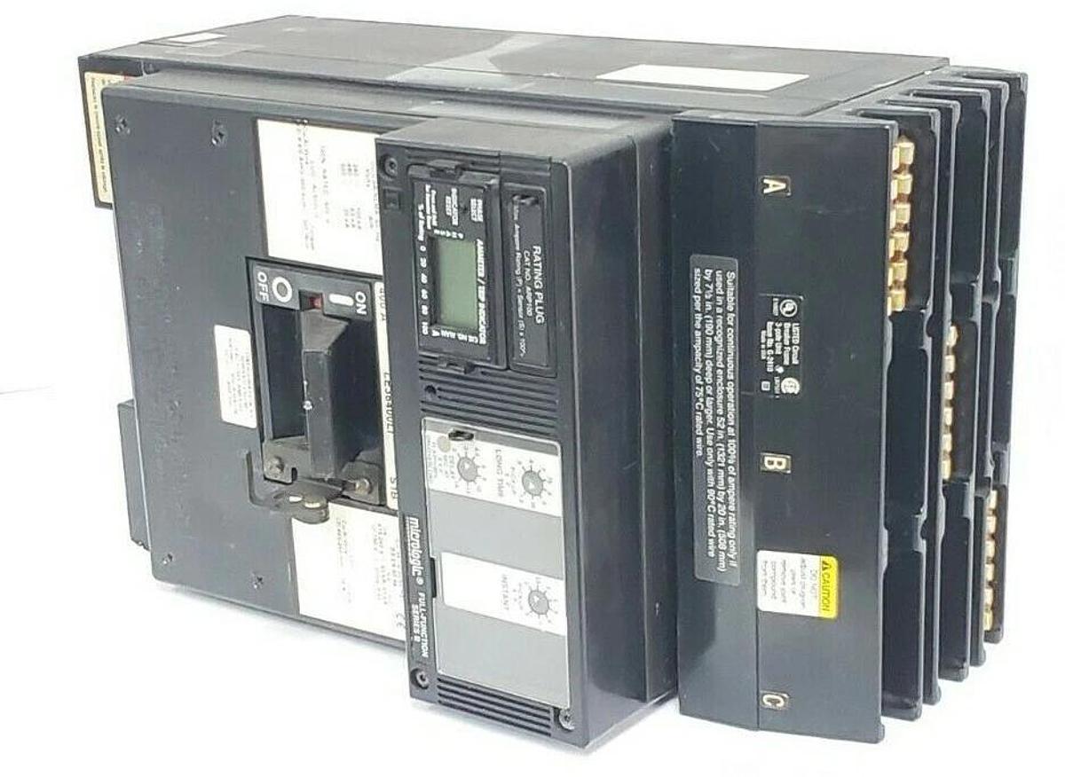 Used SQUARE D LE36400LI MOLDED CASE CIRCUIT BREAKER 600V, 400A W/ TRIP ARP100 PLUG KI