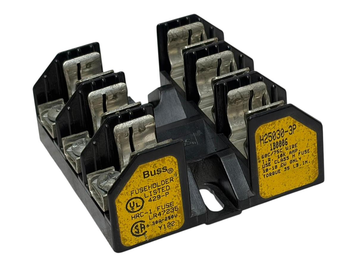 Used Lot of 5 Bussmann H25030-3P 3-Pole Fuse Blocks 250V 30A Class H Fuse Holders