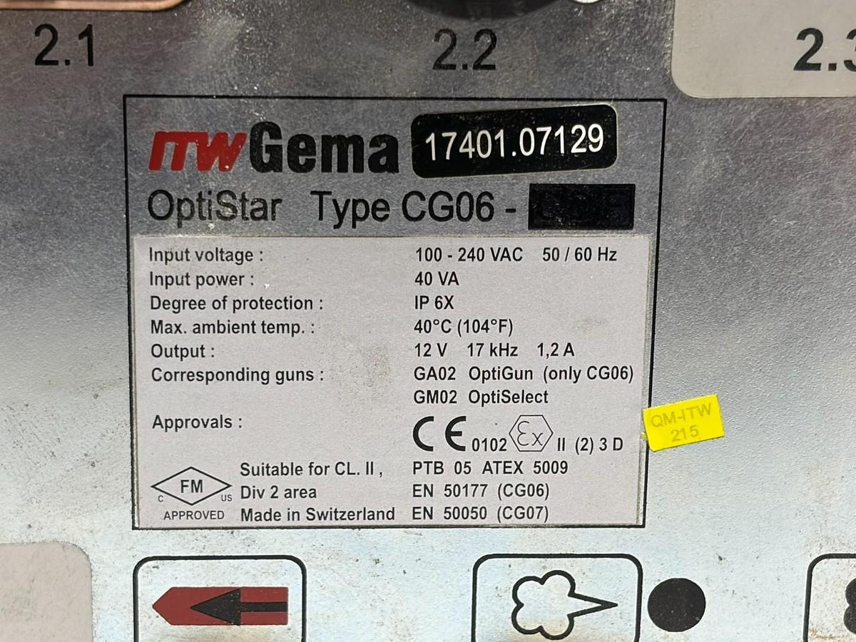 Used ITW Gema OptiStar Type CG06 Powder Coating Control Unit 17401.07129 Parts Repair