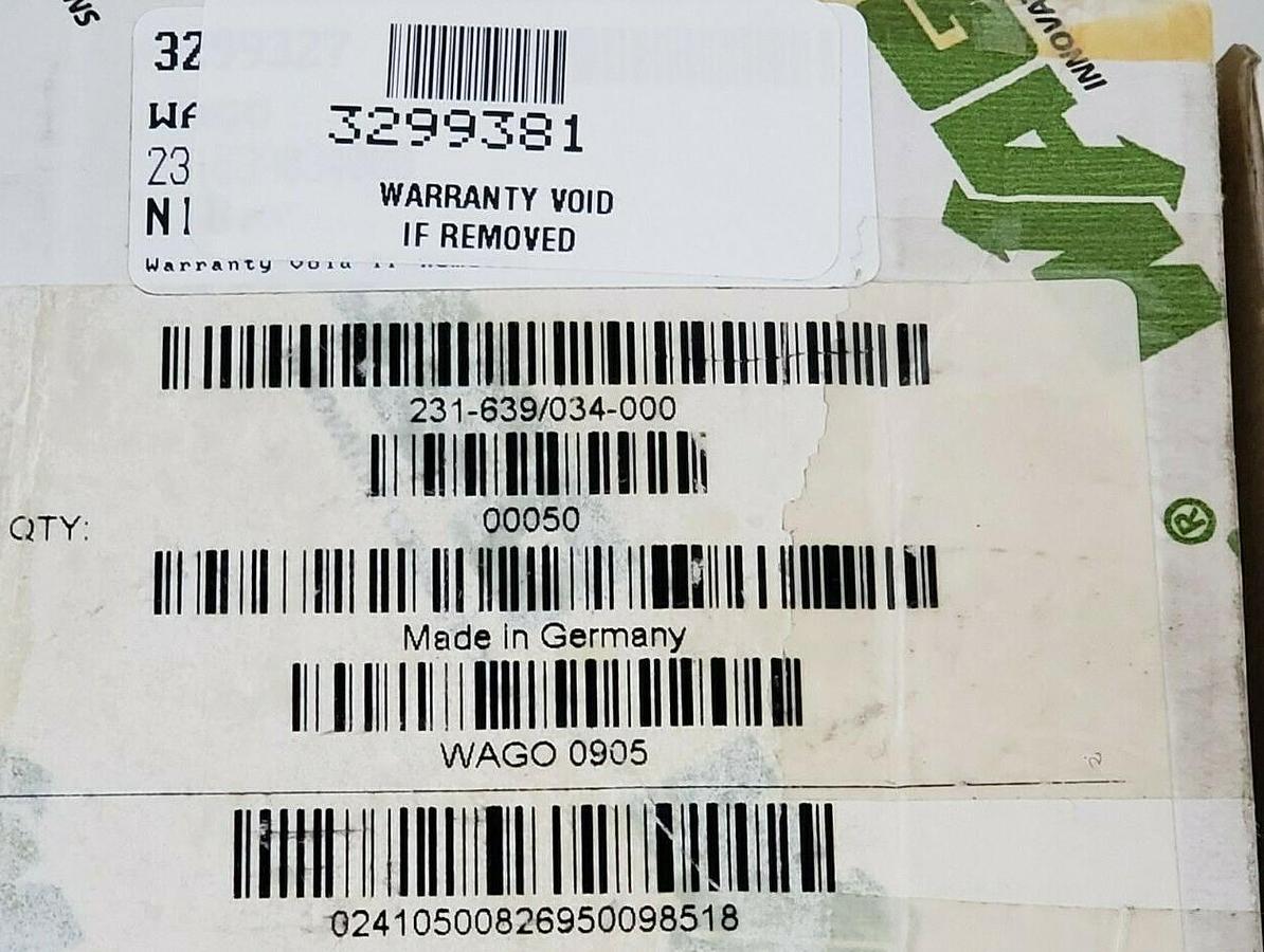 Used BOX OF 50 NEW WAGO 231-639/034-000 TERMINAL BLOCK ORANGE SERIES 231