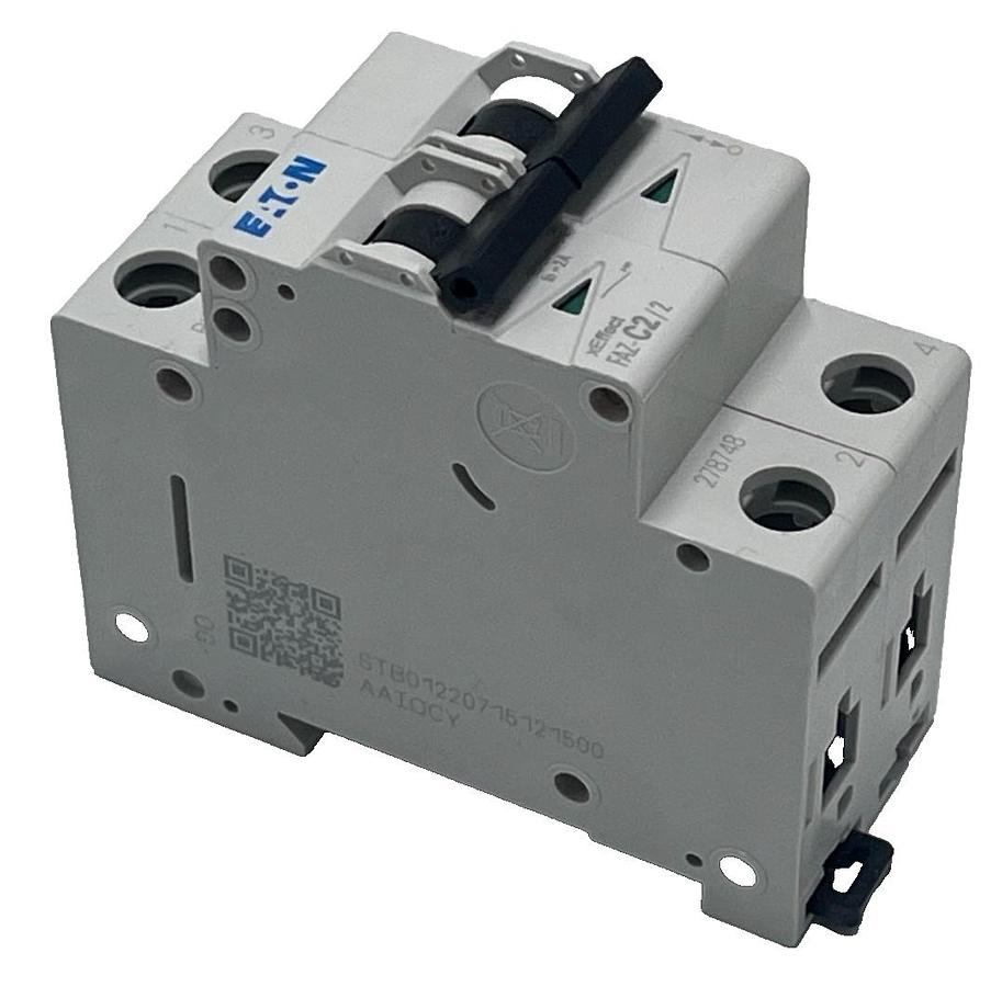 Used EATON FAZ-C2/2 278748 MINIATURE CIRCUIT BREAKER 2A, 2POLE, DIN RAIL MOUNT FSMP