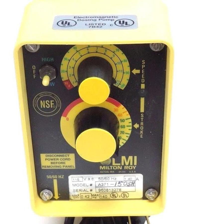 Used NIB LMI MILTON ROY A371-150SH METERING PUMP 115VAC, 1.40A, 0.42GPH, A371150SH