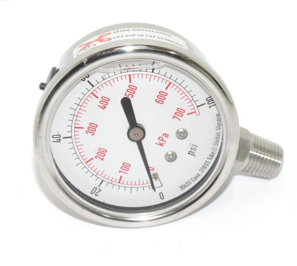 NIB GRAINGER 4CFH4 PRESSURE GAUGE SIZE: 2-1/2'' PSI: 0-100, LENS: ACRYLIC