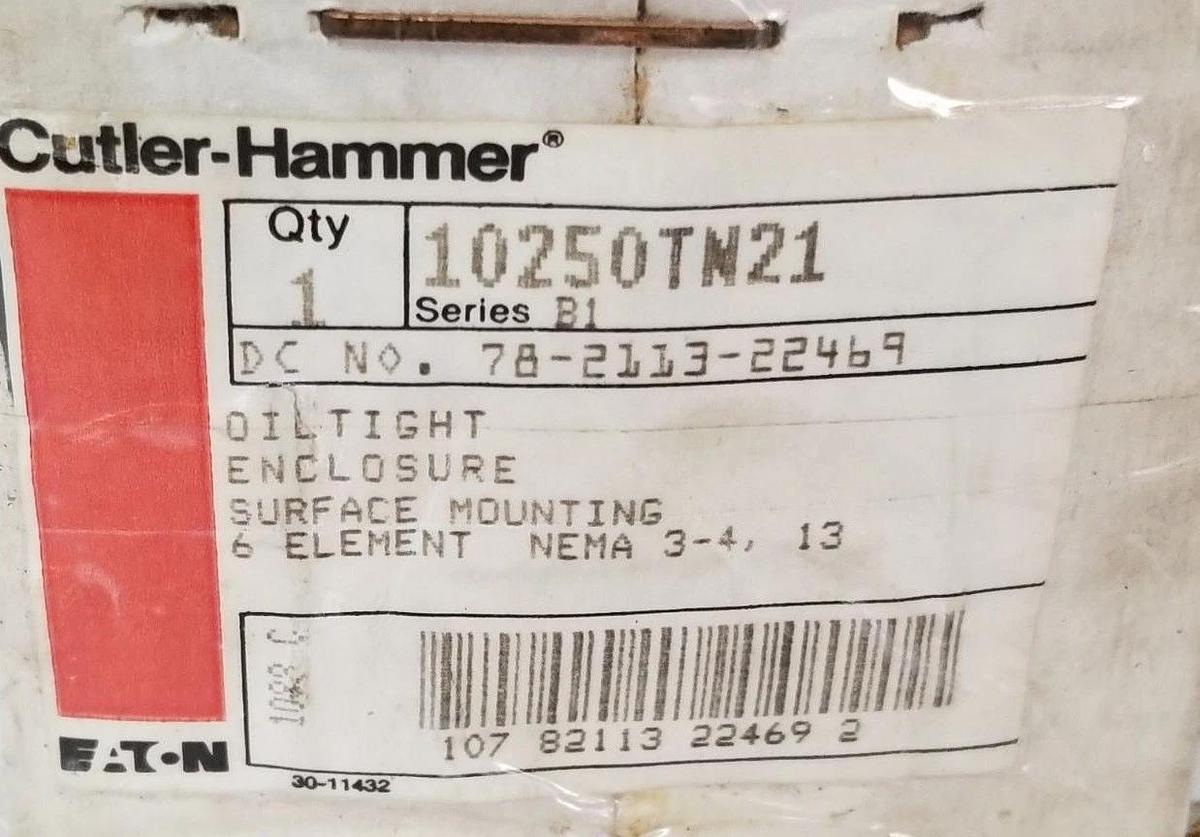 Used NIB EATON CUTLER HAMMER 10250TN21 PUSHBUTTON ENCLOSURE SER. B1 6 ELEMENT